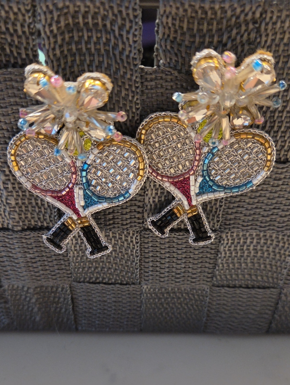 Crystal Tennis Racket Statement Earrings - Multicolor - Picture 3 of 4